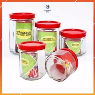 Bộ 5 hũ thủy tinh đựng gia vị nắp kín. hũ đựng gia vị thủy tinh, lọ thủy tinh cao cấp.