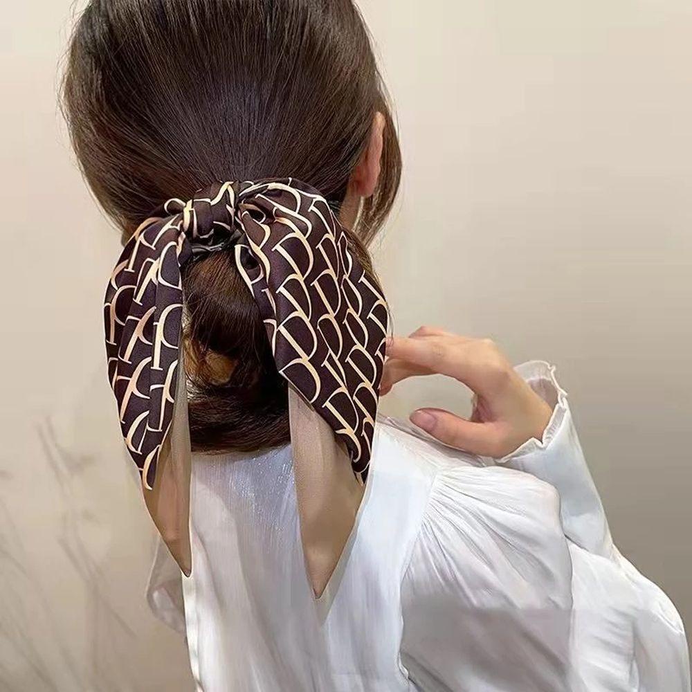 Dây Buộc Tóc Ruy Băng Màu Trơn In Chữ D Phong Cách Hàn Quốc Cổ Điển Thời Trang