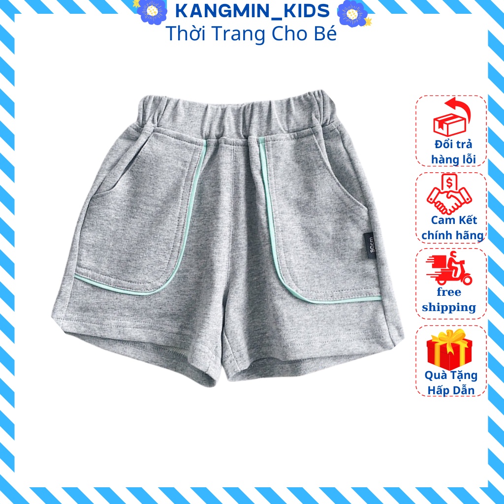 Quần đùi cho bé trai Kangmin kids phối dọc viền túi vải cotton da cá thoáng mát cho bé trai,bé gái từ 1-6 tuổi