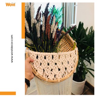 Giỏ Mây Tròn Cắm Hoa Kết Hợp Macrame Treo Tường - MCR1