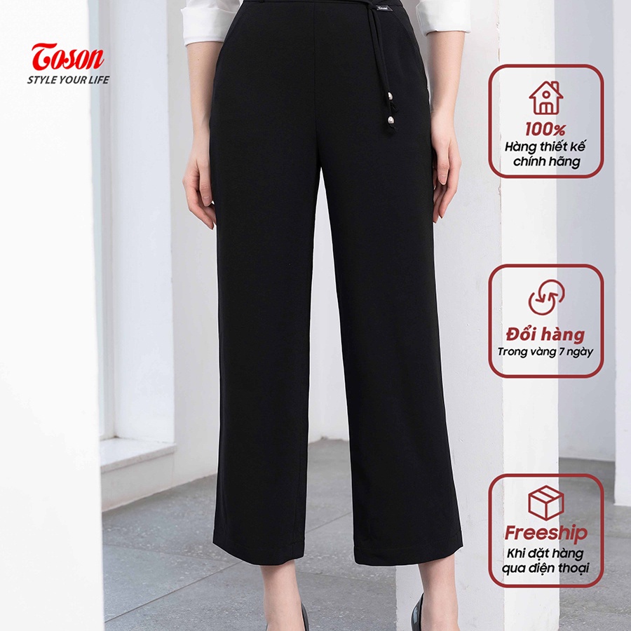 Quần đen gân hàn suông ống rộng,cạp cao phối dây nơ - 24044B51 - TOSON