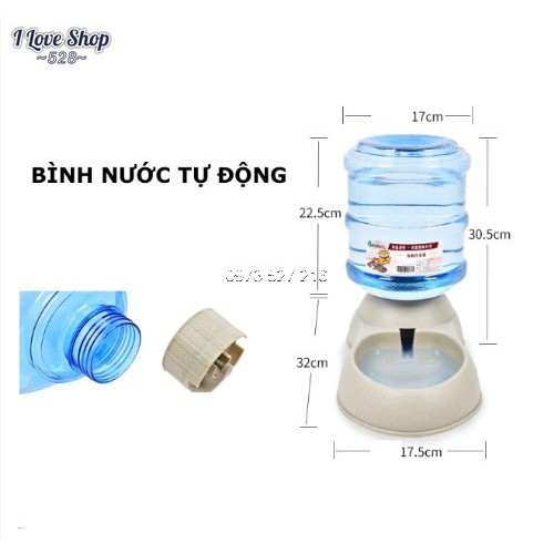 Bát ăn, bình nước tự động cho chó mèo, bình chứa kích thước lớn 3.8 lít (giao màu ngẫu nhiên)