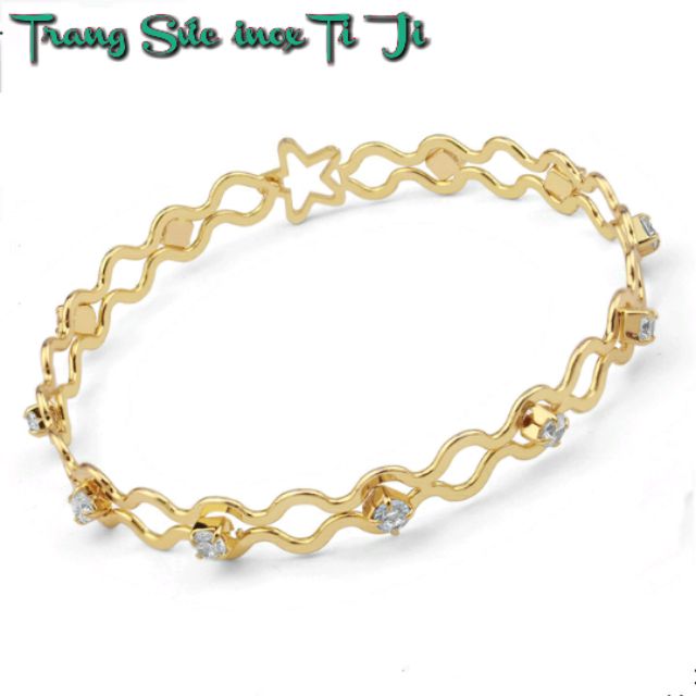 Vòng tay inox nữ gợn sóng đính xoàn mạ vàng