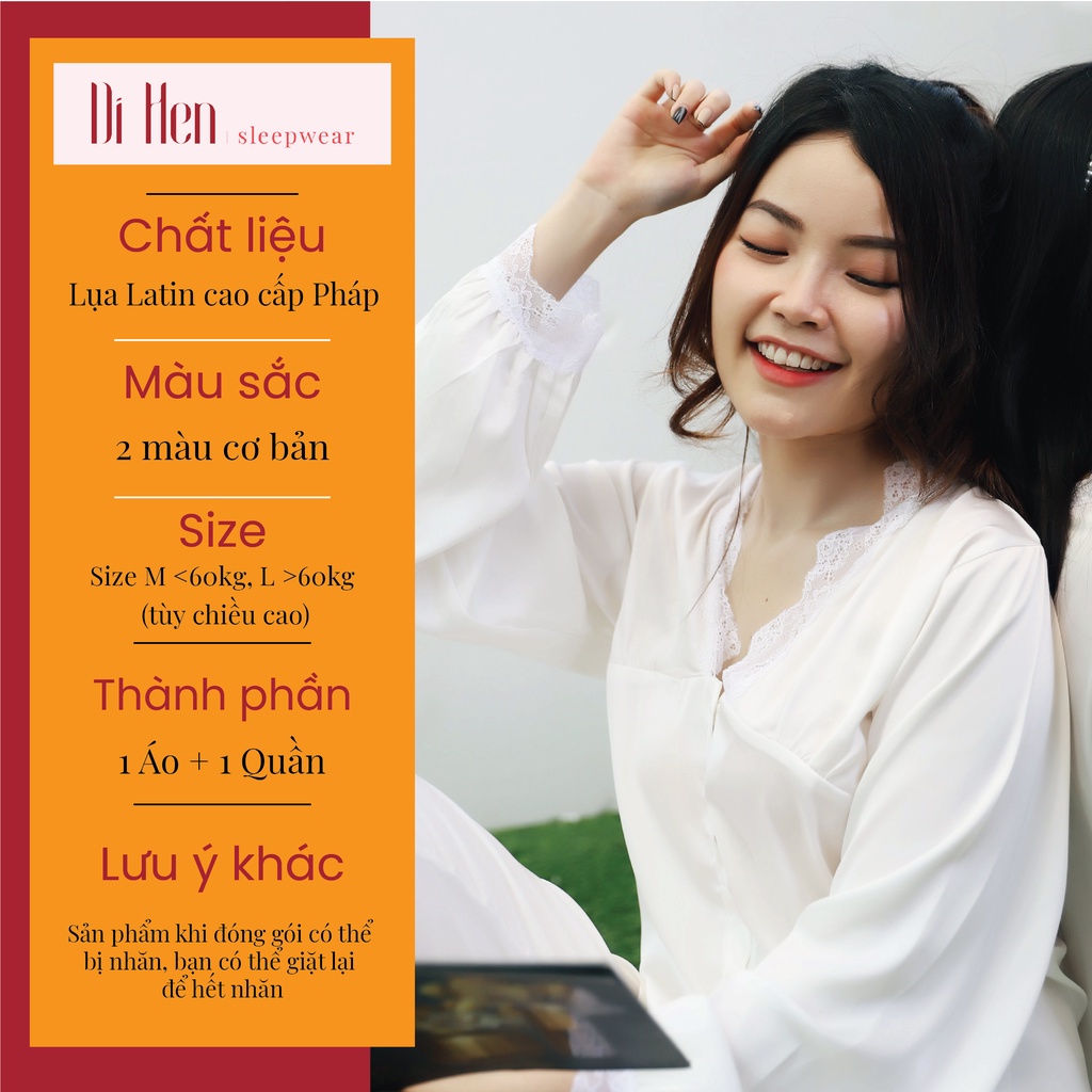 Bộ đồ ngủ dài ren ngang - Quần áo mặc nhà nữ -Lụa Latin cao cấp - Hàn Quốc- Mềm mịn, thoáng mát, sang trọng- Dihen17179 | BigBuy360 - bigbuy360.vn
