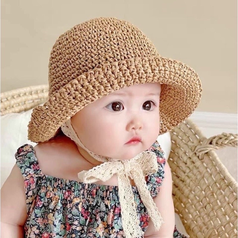 Mũ cói Ajuma cho bé từ 2-9tuổi hàng Quảng Châu loại 1