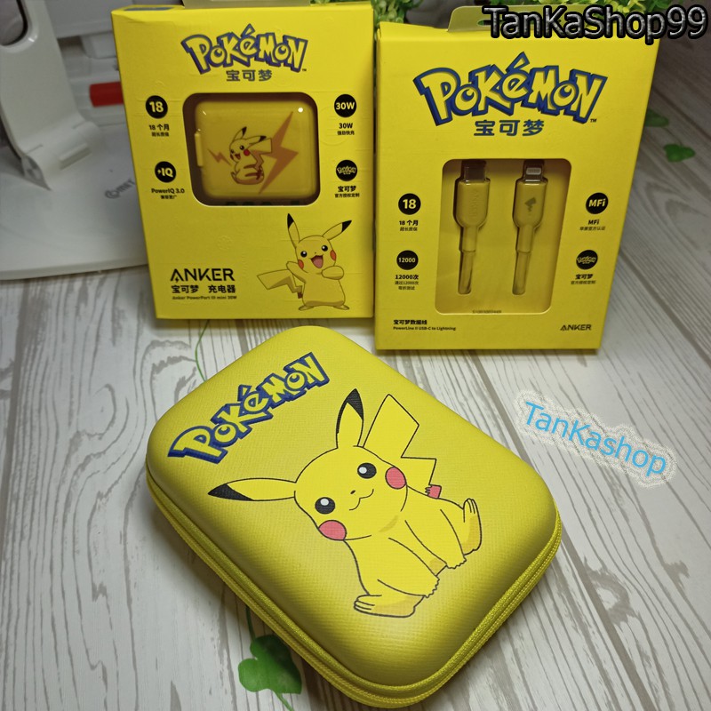 Hộp Đựng Phụ Kiện Điện Thoại in hình Pokemon Pikachu , Đựng cáp sạc tai nghe tiện lợi