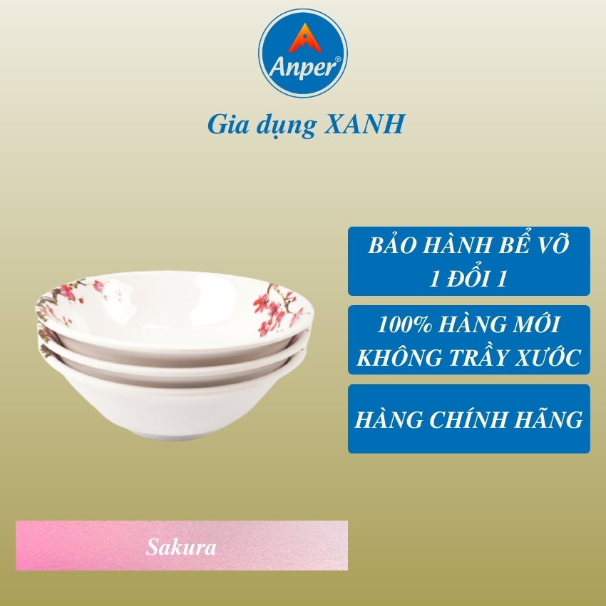 Bát Tô Bèo Trơn Size 8 (20.3cm) Anper Nhựa Kiểu Nhật Hàn Cứng Cao Cấp An Toàn Sang Trọng, Dùng Gia Đình Và Nhà Hàng