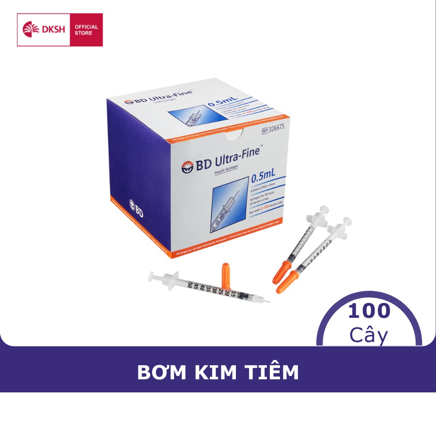 Bơm tiêm insulin Becton Dickinson Ultra-Fine™ 6mm, 0.5cc 31G dành cho người điều trị tiểu đường, hộp 10 túi (10 cây/túi)