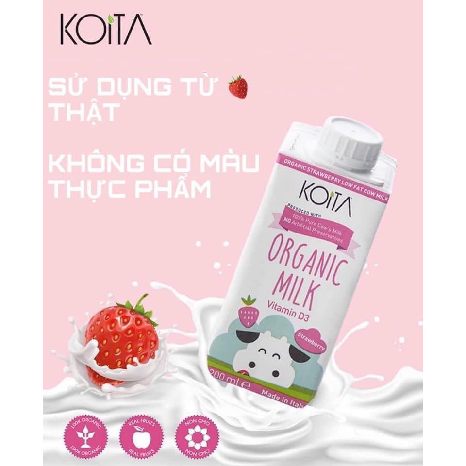 Sữa tươi hữu cơ vị dâu ít béo Koita 200ml