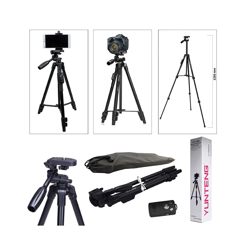 Chân đế điện thoại, chân đế máy ảnh, tripod  YuntengVCT 5208RM kiêm giá đỡ có remote Bluetooth điều khiển chụp từ xa