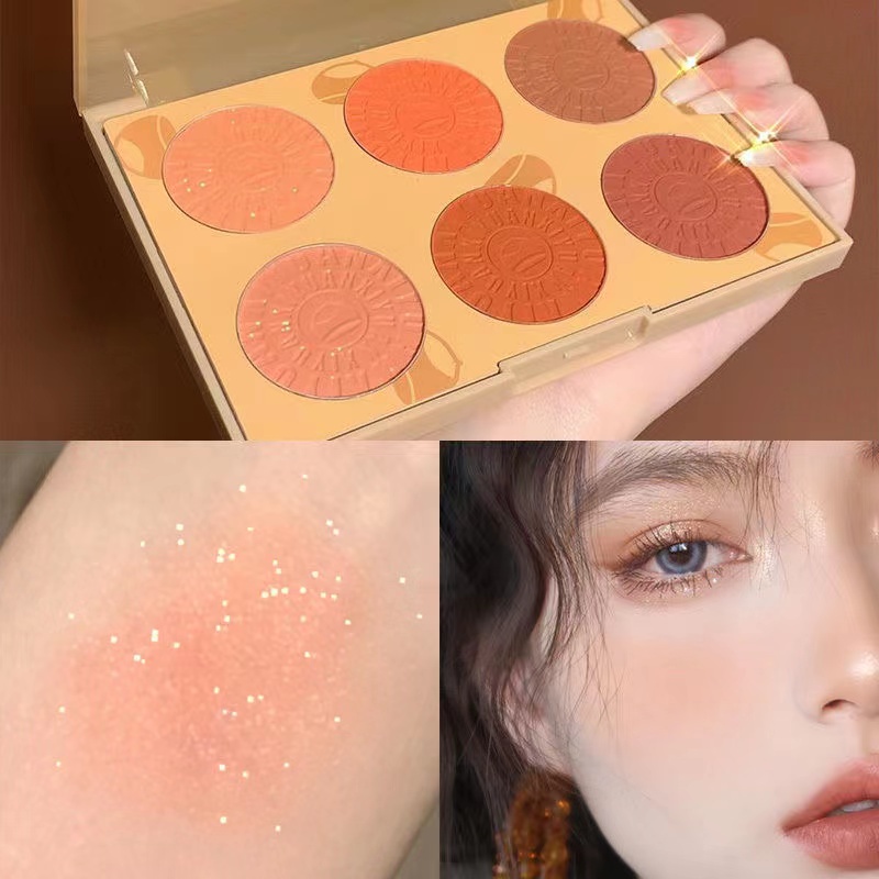 Bảng phấn má hồng Xiyuan sáu màu sắc ánh ngọc trai dành cho nữ YR