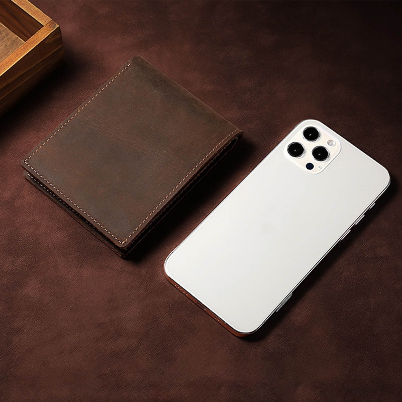 Ví Da PU Ngắn Gập Đôi Phong Cách Vintage Đựng Tiền / Thẻ Dành Cho Nam Giá Đỡ