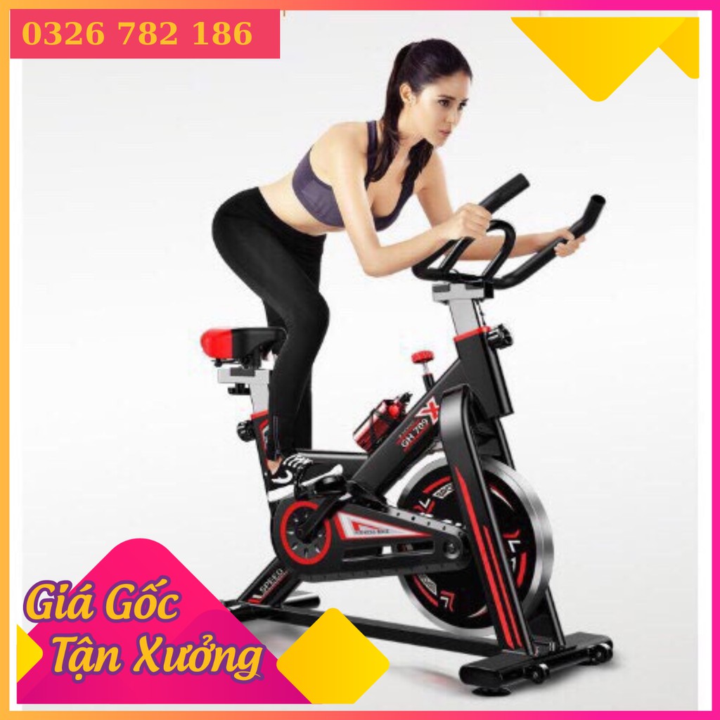 Xe đạp tập gym, thể dục tại nhà Model GH709 - Kèm đồng hồ cảm biến nhịp tim+ Bình nước thể thao