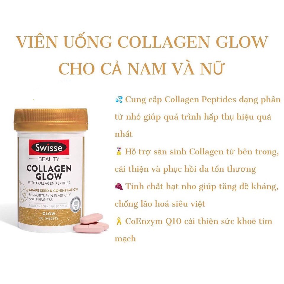 Collagen Swisse Beauty Glow 60 viên - Viên uống đẹp da collagen Glow Swisse