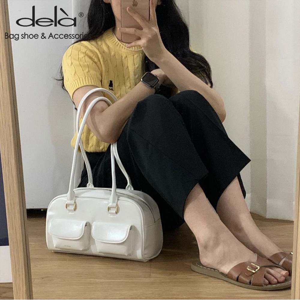 Dela Túi Da Sáp Dầu Đeo Cánh Tay Phong Cách retro Hàn Quốc Thiết Kế Nhiều Túi Đơn Giản