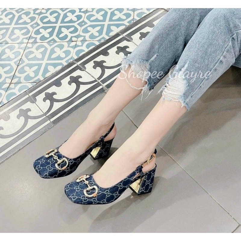 Sandal mũi vuông da mềm khoá sắt tròn gót 6p (hàng đẹp)