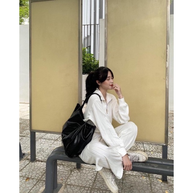 Set Bộ Đồ Nữ Shet Polo Trơn Áo Croptop Khoá kéo Tay Bồng Mix Quần Culottes Ống Suông Rộng Cạp Chun Freesize