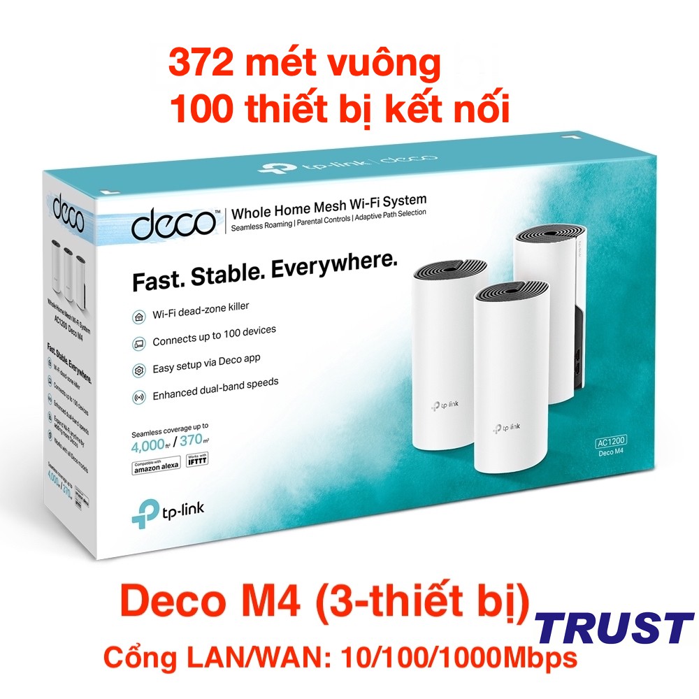 TP-Link AC1200  Hệ thống Wifi Mesh cho Gia đình cho độ phủ wifi tuyệt vời - Deco M4(3-pack) - Hàng Chính Hãng
