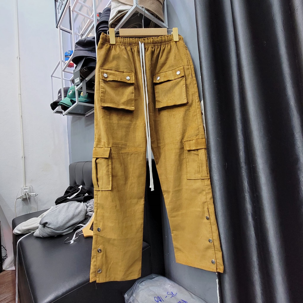 Quần Snap Cargo Pant Màu Vàng Bò ( Cúc Bấm &amp; Túi Hộp )Chất Liệu Nhung Tăm Kiểu Dáng Streetwear
