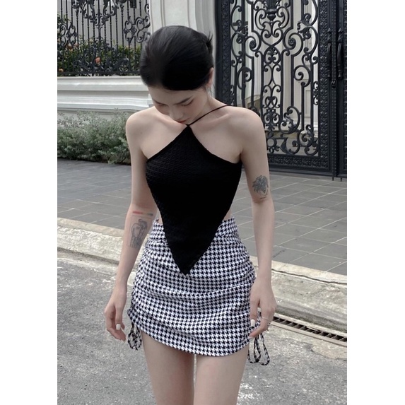 Set Áo Kiểu Nữ Tính + Chân Váy Rút Caro S21