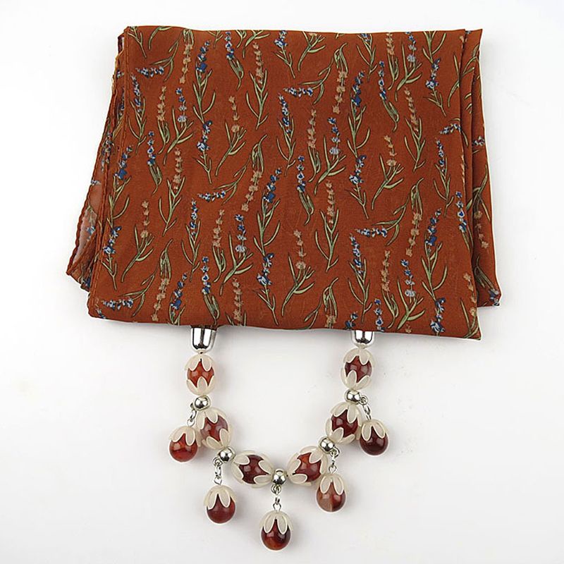 Khăn Choàng Cổ 180x48cm In Họa Tiết Hoa / Hình Học Đính Hạt Phối Tua Rua Phong Cách Dân Tộc Cho