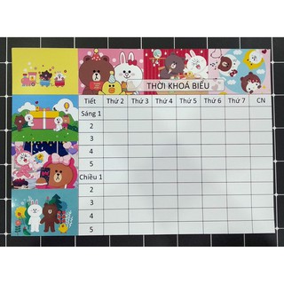 combo 2 tờ Thời Khoá Biểu gấu Brown TKB7 A5 dễ thương hoạt hình