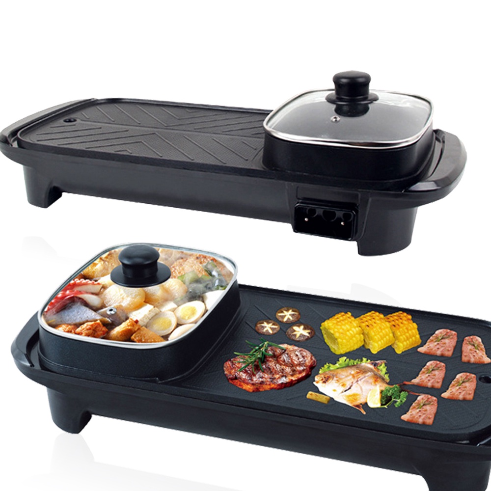 Bếp nướng lẩu điện, bếp nướng điện 2 in 1 đa năng HONSHUAXI có lớp chống dính cao cấp công suất lớn