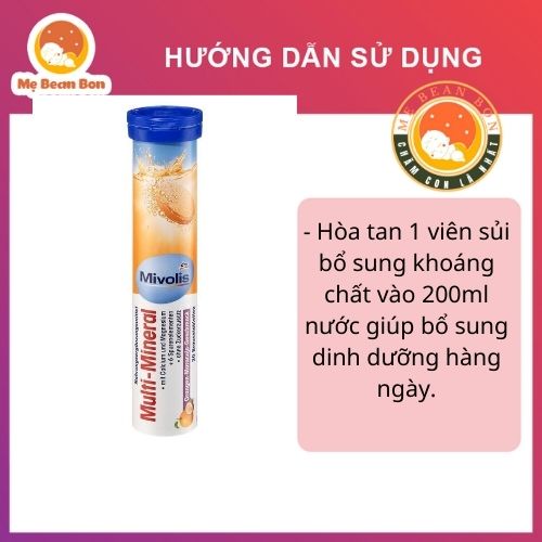 Viên sủi Mivolis Multi-Mineral, 20 viên, bổ sung khoáng chất tổng hợp  của Đức thuần chay hương cam chanh thơm ngon