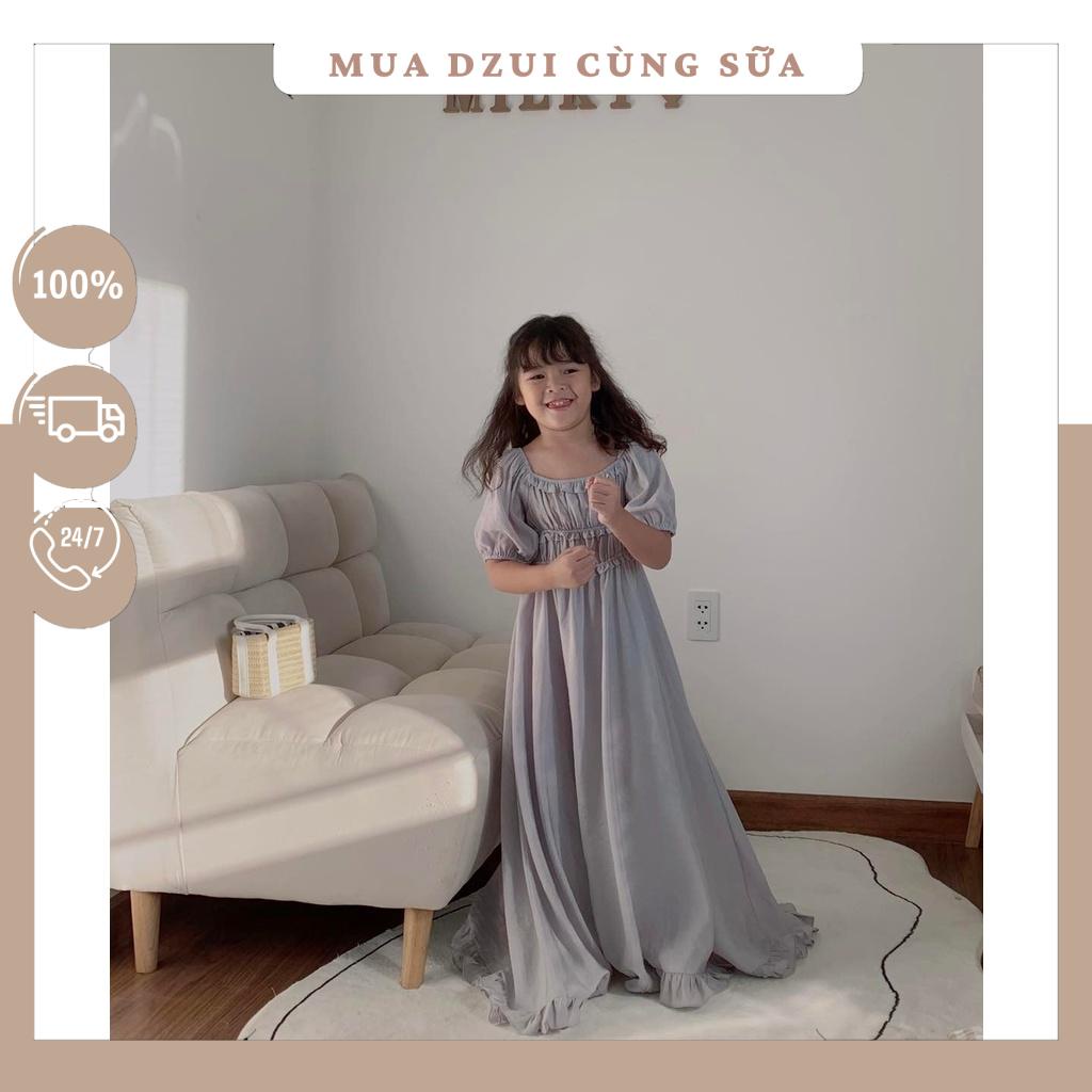 Đầm / váy cho bé tay phồng công chúa màu xám ghi - hàng thiết kế mẹ & bé  dtk-89