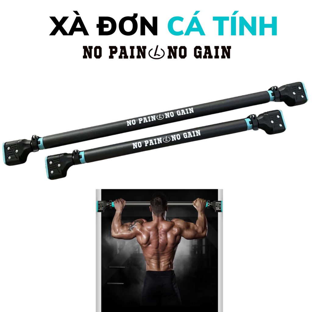 Thanh Tập Xà Đơn treo tường gắn cửa đa năng tập tại nhà NO PAIN NO GAIN nhiều cỡ 72-140 cm màu xanh đen
