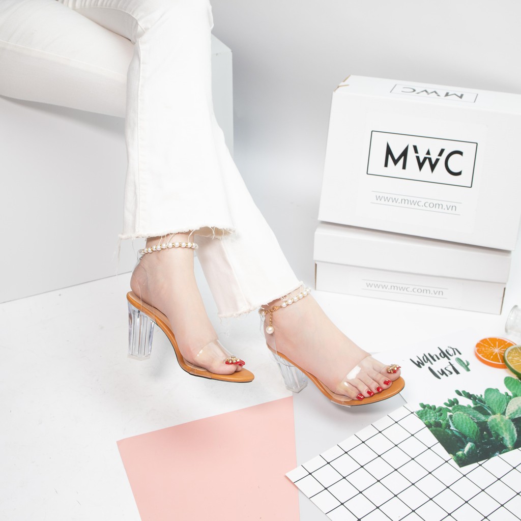 GIÀY CAO GÓT NỮ MWC - SANDAL CAO GÓT THỜI TRANG - CAO GÓT ĐẾ TRỤ VUÔNG 7CM   - CAO GÓT QUAI TRONG SANG CHẢNH NUCG-3574