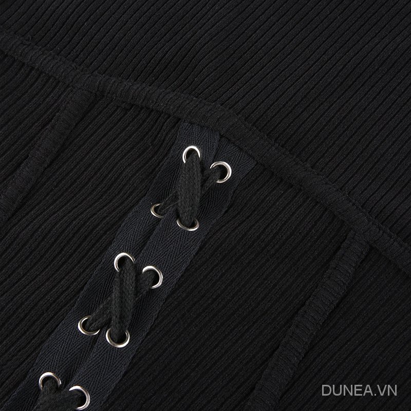 DUNEA Đầm cổ cao thiết kế dây đan chéo thời trang cá tính dành cho nữ