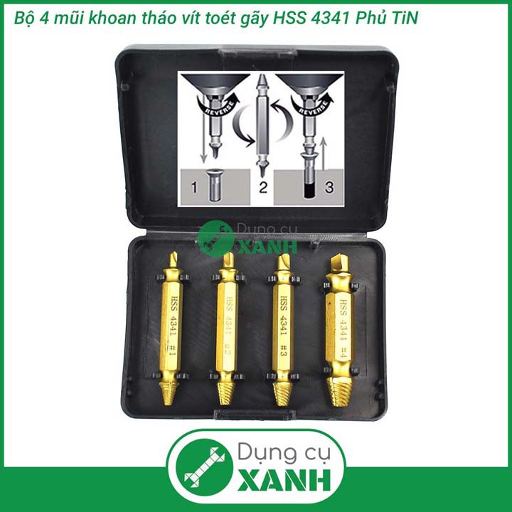 Bộ 4 mũi tháo vít toét đầu SpeedOut thép gió HSS phủ titanium độ cứng 63