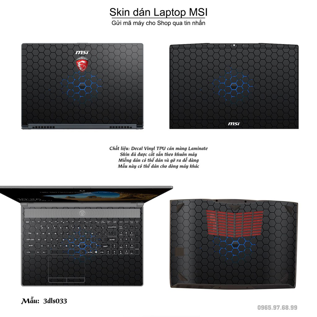 Skin dán Laptop MSI in hình 3D Color (inbox mã máy cho Shop)