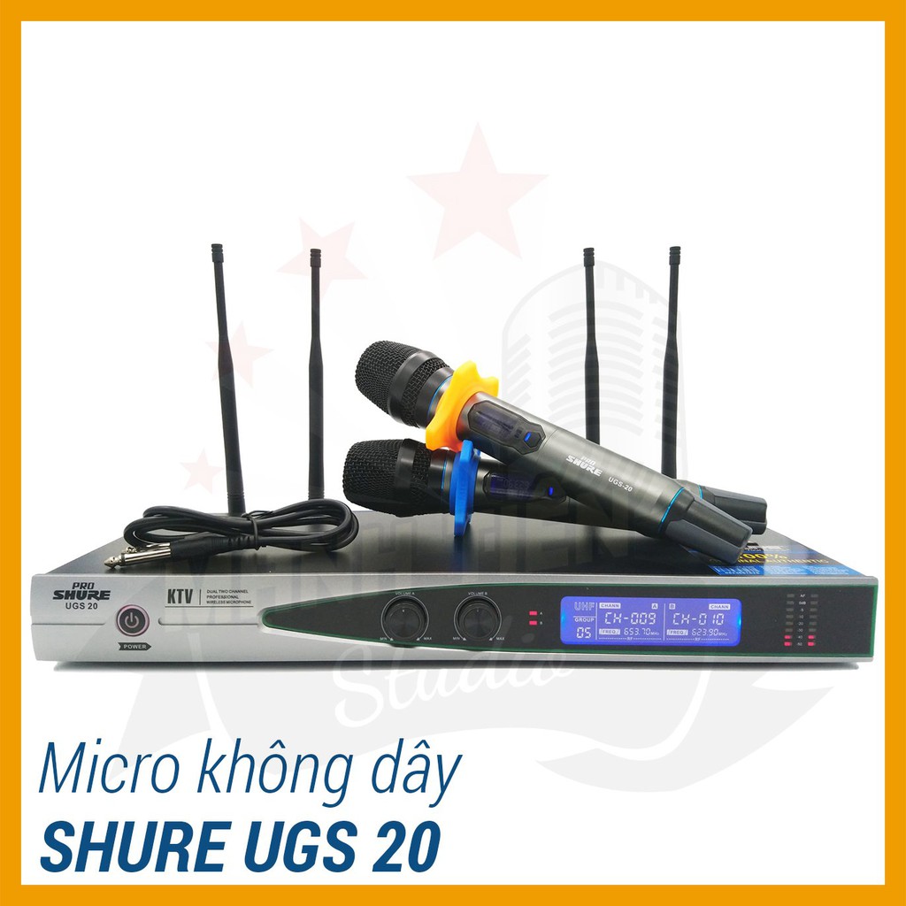 Micro karaoke không dây Shure UGS20 - 4 râu sóng khỏe, hát nhẹ và chống hú tốt bắt sóng xa bảo hành vàng 12 tháng