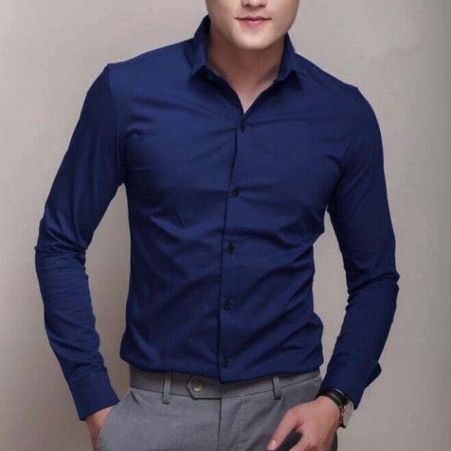 HCM️⚡ Áo Sơ Mi Tay Dài Màu Xanh Đậm Dành Cho Nam Và Nữ Siêu Sales Hot Nhất Nami-Fashion Trong Năm Nay 1006