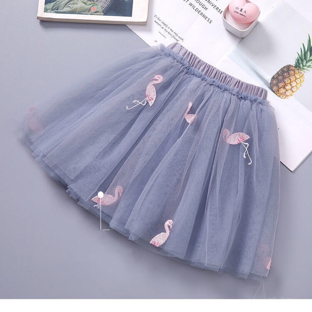 Chân VáY XòE Ren HìNh Chim HồNg HạC|Chân Váy Xòe Phối Ren Xinh Xắn Chất Lượng Dành Cho Bé 1-10 Tuổi