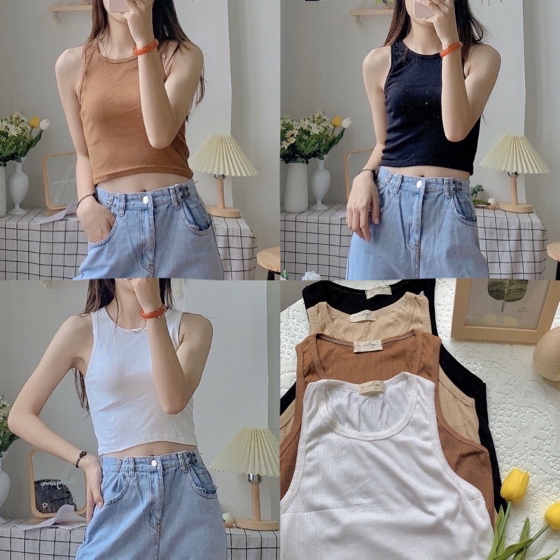 [Có SẴN] Áo croptop ba lỗ mẫu mơi chất tăm - Áo ba lỗ tông màu vintage Hàn Quốc