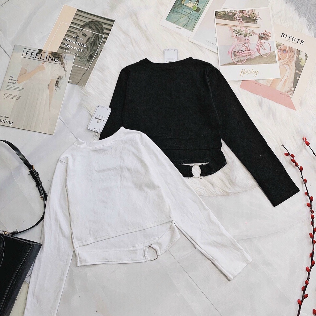 áo croptop khoen eo xinh tay dài chất bozip mềm tv