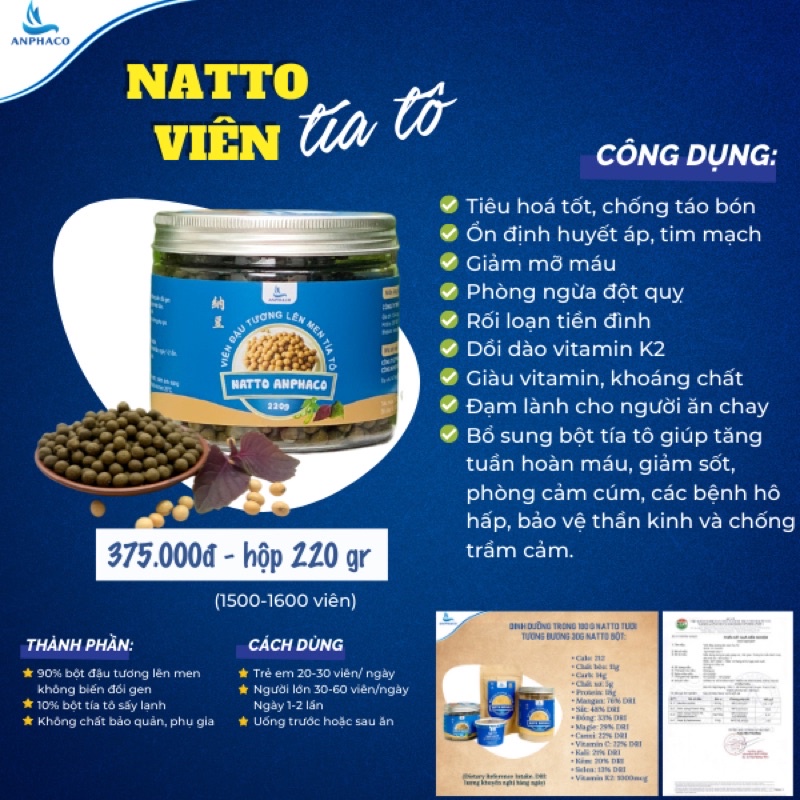 Natto Anphaco , Bột đậu nành lên men, bột Natto Anphaco