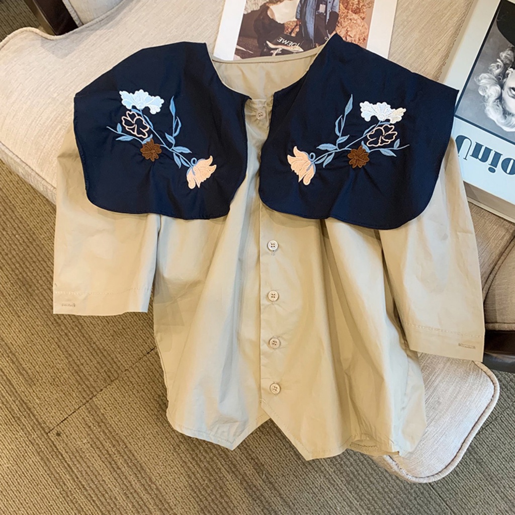 Bộ cộc tay bé gái, bộ size đại cổ than thêu hoa phong cách hàn quốc cho bé (20-40kg)