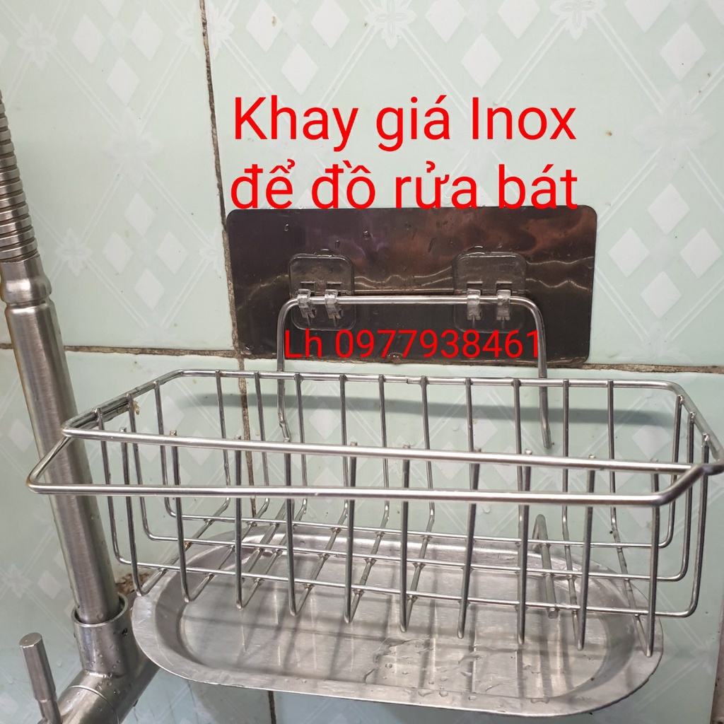 Giá Inox để đồ rửa bát gắn tường Khay inox gắn vòi chậu rửa bát đa năng tiện lợi