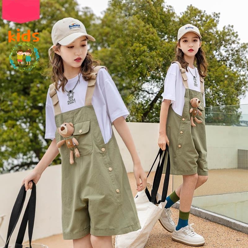 Bộ Áo Thun Cotton Và Quần Yếm Phong Cách Phương Tây Thời Trang Mùa Hè Cho Bé Gái 3-5 - 8-10 - 12-13 Tuổi