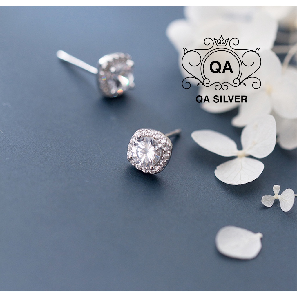 Bông tai bạc 925 nữ vuông khảm đá bông tai to S925 SQUARE Silver Earrings QA SILVER EA220108