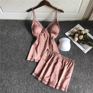 Set lụa 2 dây chấm bi, hàng cao cấp