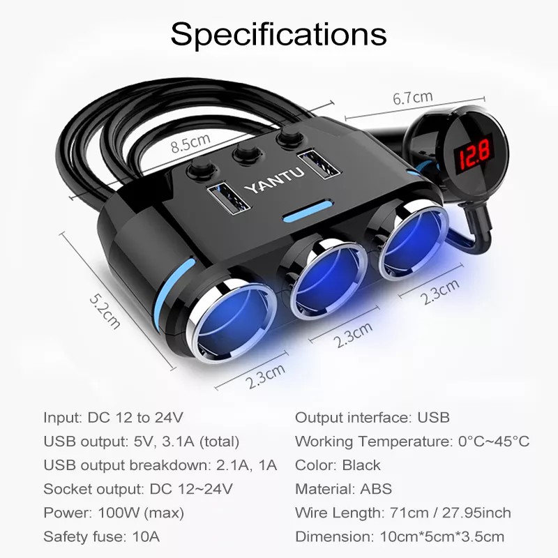 Bộ Sạc Tự Động 3 Chiều Phổ Biến Bộ Sạc Xe Hơi USB Kép Bật Lửa 12V 24V