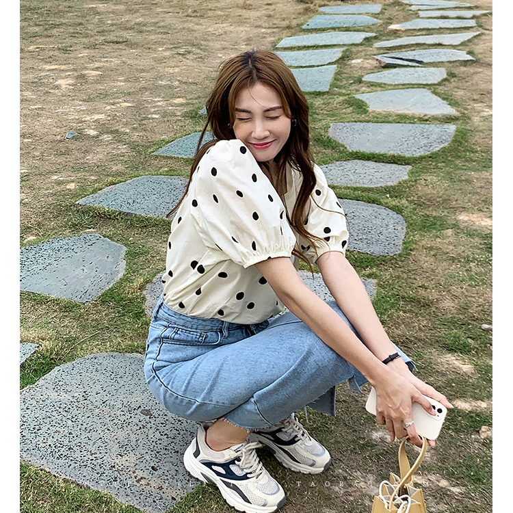 SUXI Áo Lửng Tay Ngắn Chấm Bi Thời Trang Dành Cho Nữ