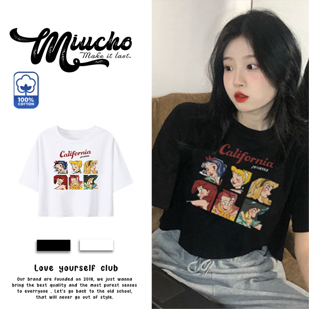 [Mã FAMARAL2 giảm 10K đơn 50K] Áo croptop nữ tay ngắn cổ tròn vải thun cotton kiểu hàn quốc CR060 Miucho in hoạ tiết