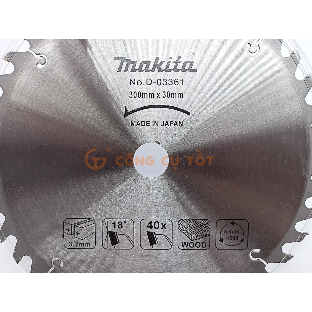Lưỡi cưa cắt xẻ gỗ hợp kim Makita đỏ Φ300 x 40 răng x mạch cắt 3.2mm x 4500 rpm