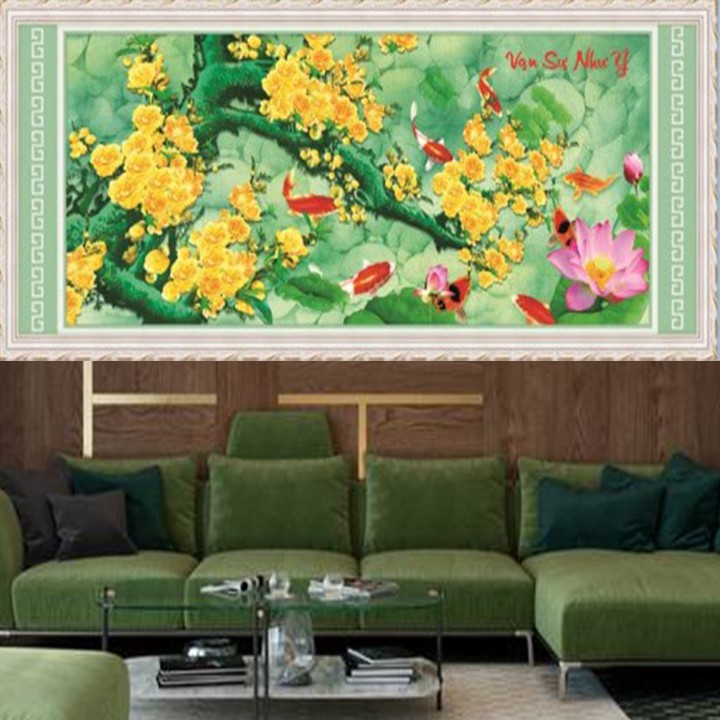 Tranh thêu mai vàng vạn sự như ý 53590 - kích thước: 92 * 42cm. (TRANH CHƯA LÀM)